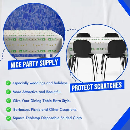 Christmas Paper Table Cloth White Tree Star Printed Disposable Square 90cm Table