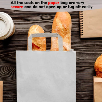 1000 x Paper Carrier Bag with Flat Handle 8.5"x10"x4.3" White Kraft Shopping Bag