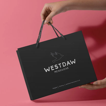 100 x Clothes Paper Bags with Rope Handles Westdaw Mens Wear 40cm x 32cm x 10cm