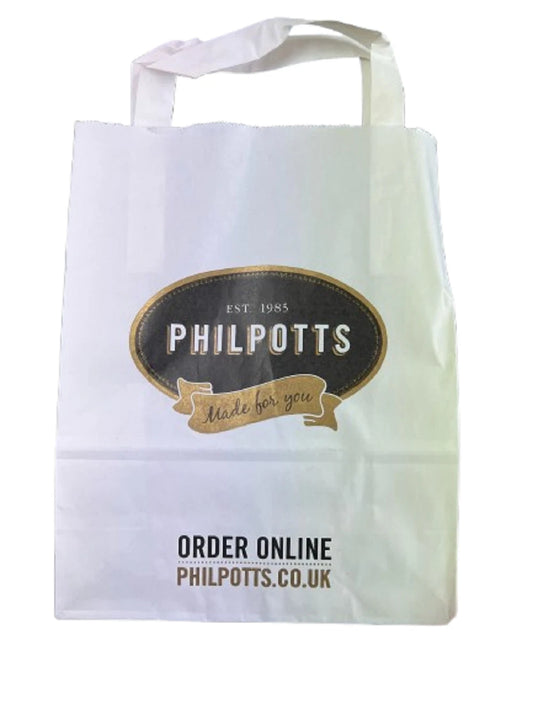 Paper Bags with Flat Handle White Philpotts Printed Kraft Shopping Bag 7" x 9"