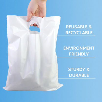 Patch Handle Carrier Bags White Plastic Carry Bag for Clothes 10" x 12" x 4"