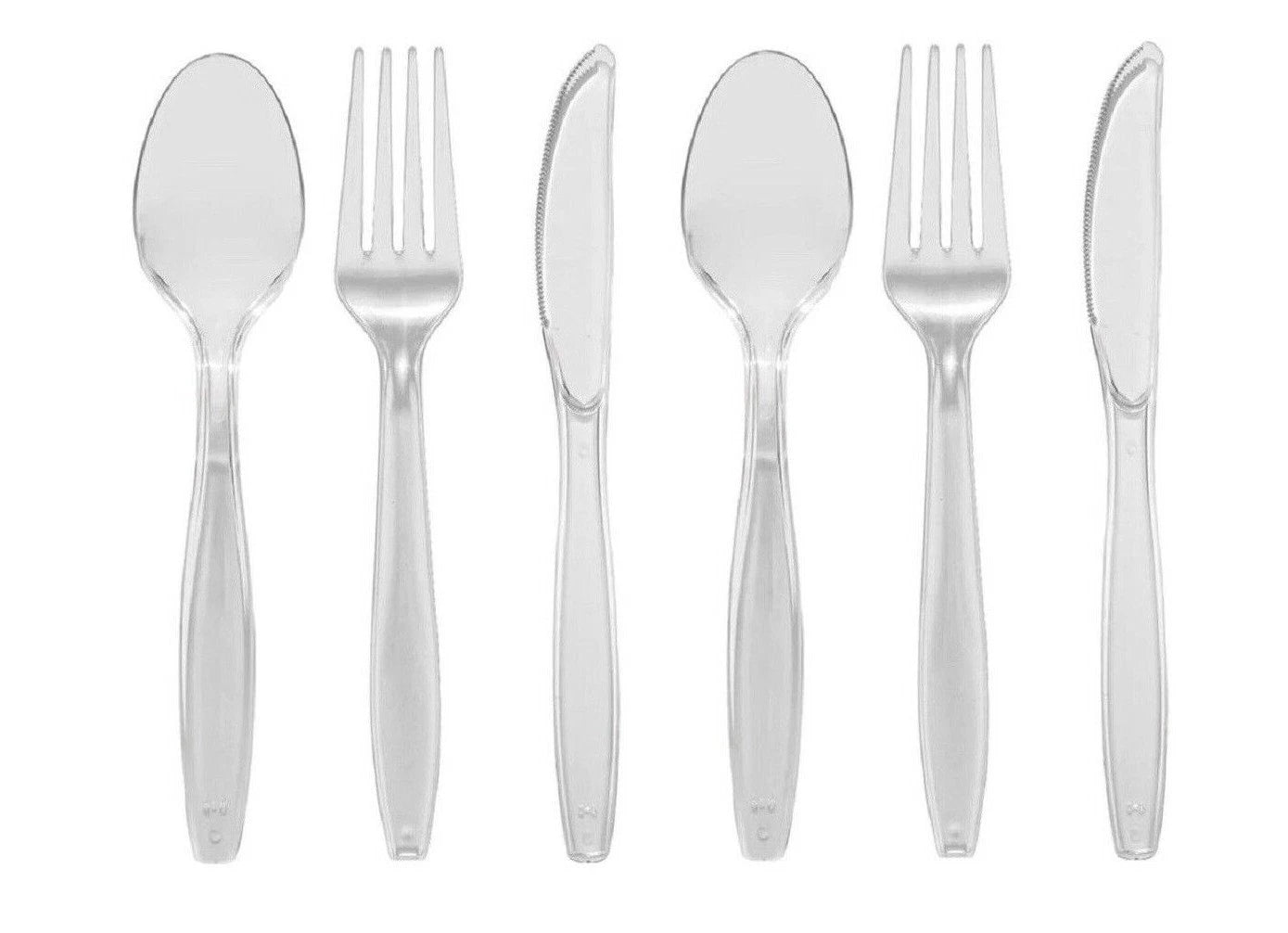 Plastic Cutlery Set Clear Heavy Duty Reusable Spoons Forks Knives Mix Tithe