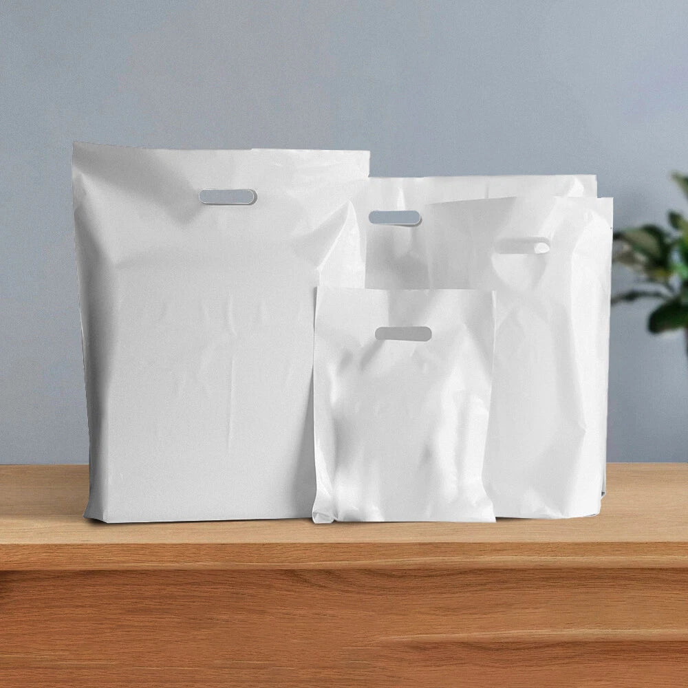 Patch Handle Carrier Bags White Plastic Carry Bag for Clothes 10" x 12" x 4"