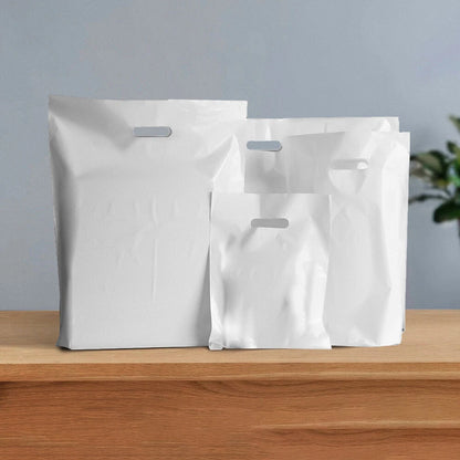 Patch Handle Carrier Bags White Plastic Carry Bag for Clothes 10" x 12" x 4"