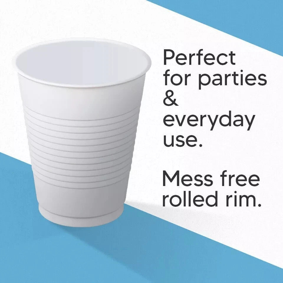 Reusable Plastic Cups White Vending Water Drinking Parties Catering Wedding 7oz