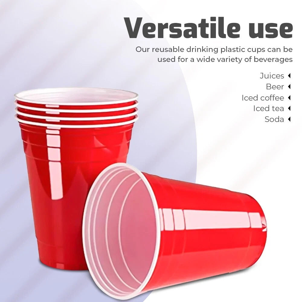 Reusable Plastic Cups Red Vending Water Drinking Parties Catering Weddings