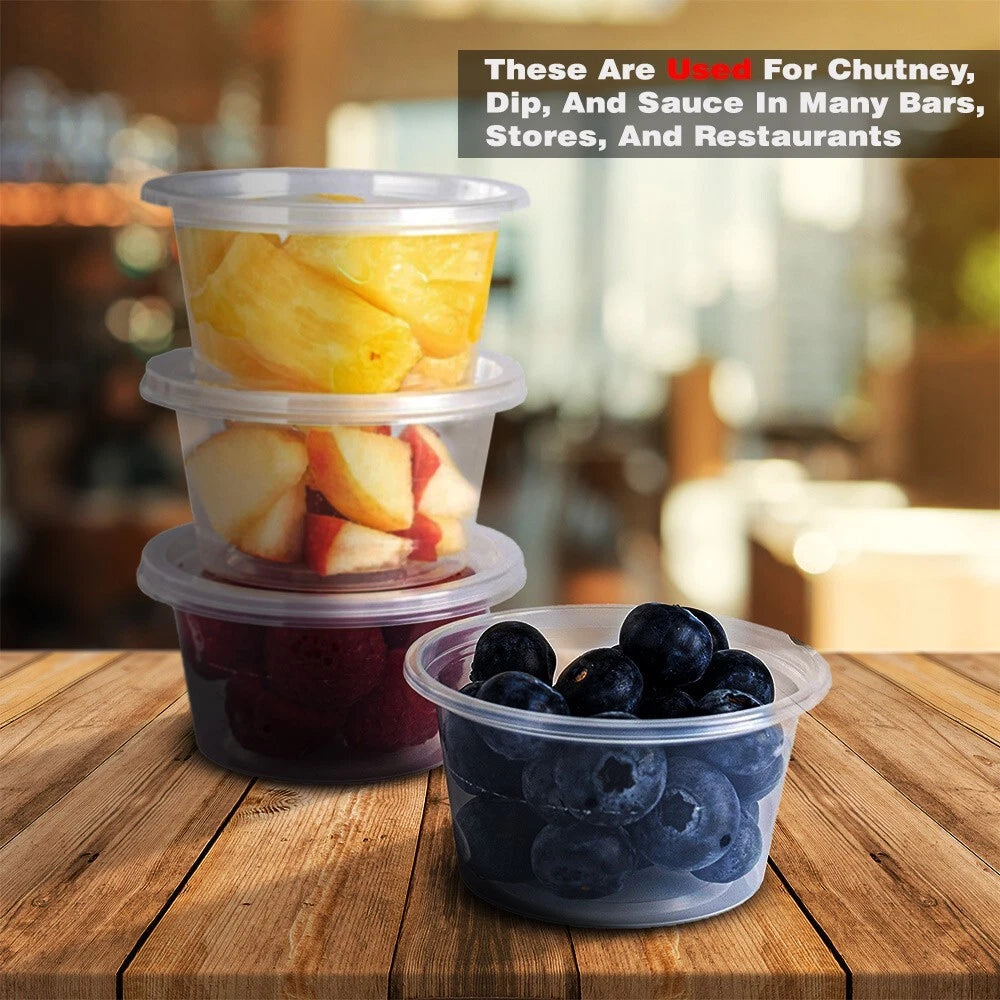 1000 x Clear Plastic Deli Sauce Pot with Lid Round Food Container All Sizes