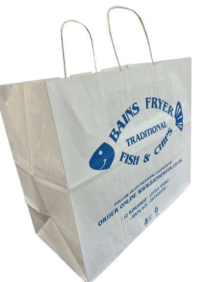 250 x Paper Bags with Rope Handle Fish & Chips Printed Bags 35cm x 30cm x 17cm