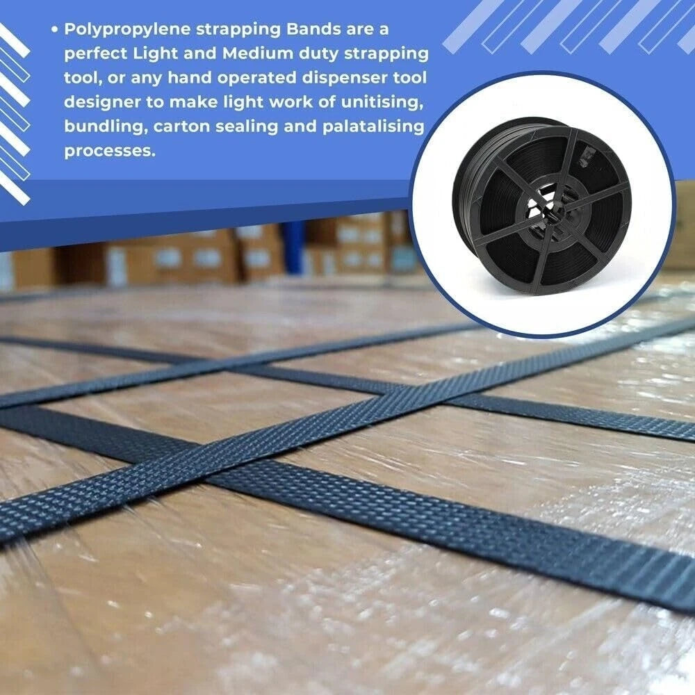 Pallet Strapping Banding Coil 1000m x 12mm Heavy Duty Polypropylene Packing Coil