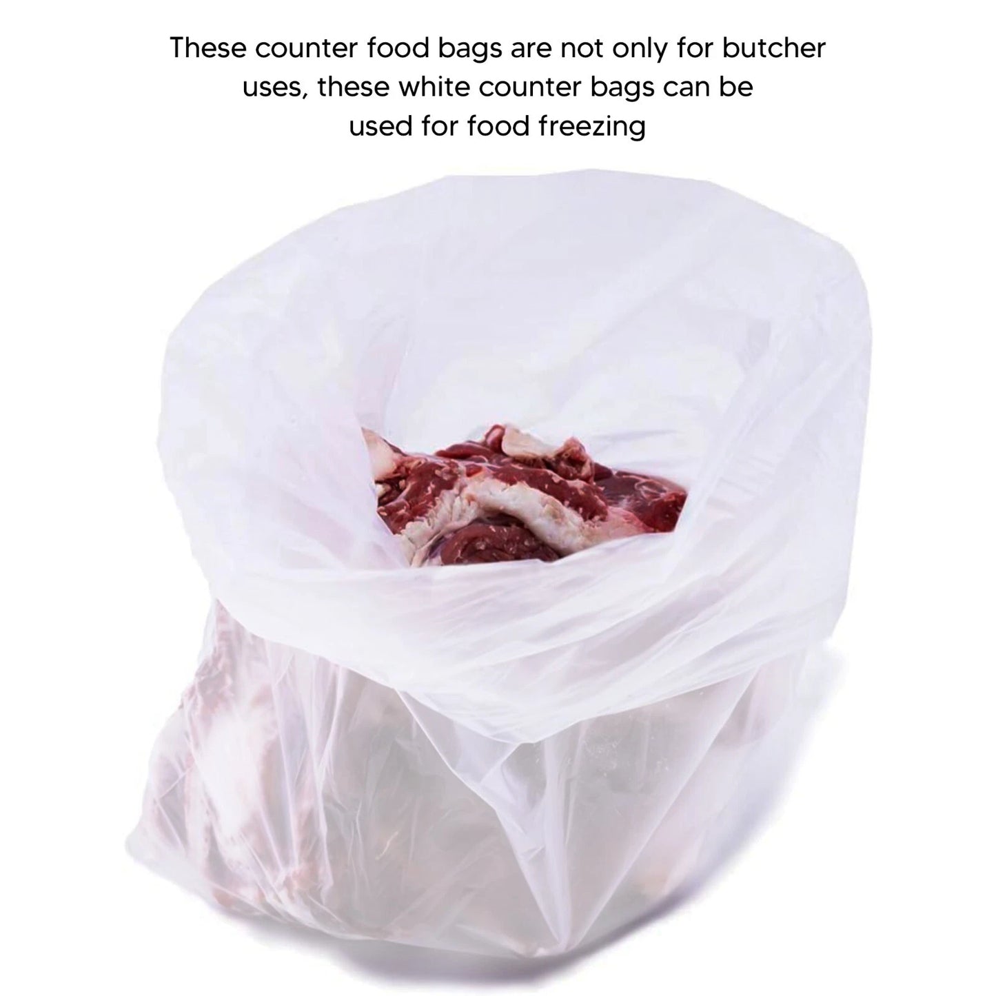 White HDPE Plastic Butcher Counter Bags Meat Storage Freezing - All Sizes