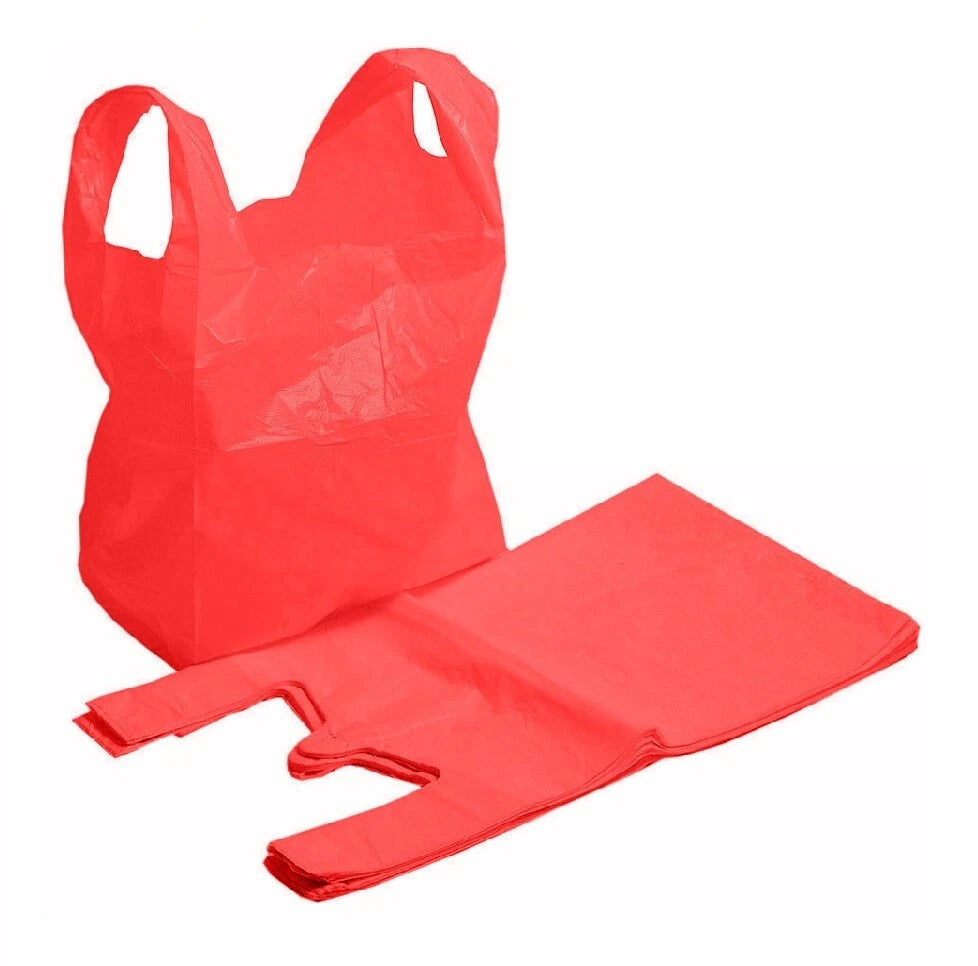 Vest Carrier Bags Reusable Supermarket Plastic Carry Bags 11" x 17" x 21" 18mu