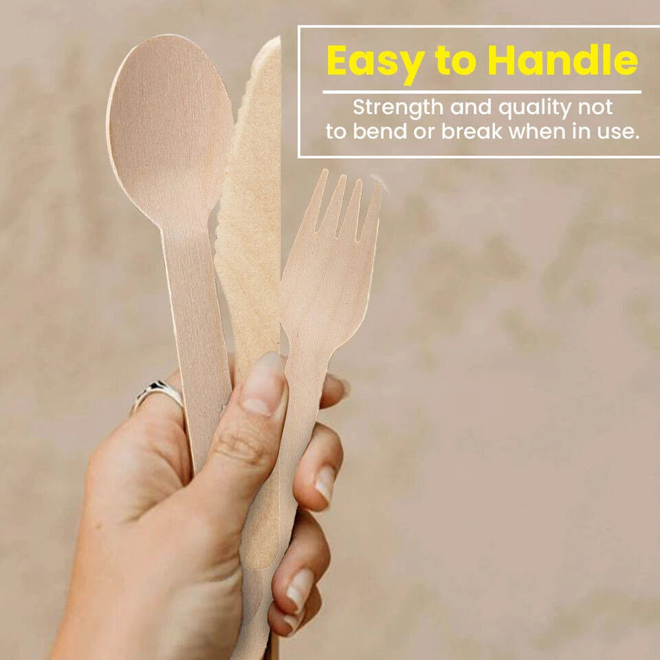 Tithe Wooden Cutlery Set 6 1 Knife Fork Spoon White Napkin Salt & Pepper Pack