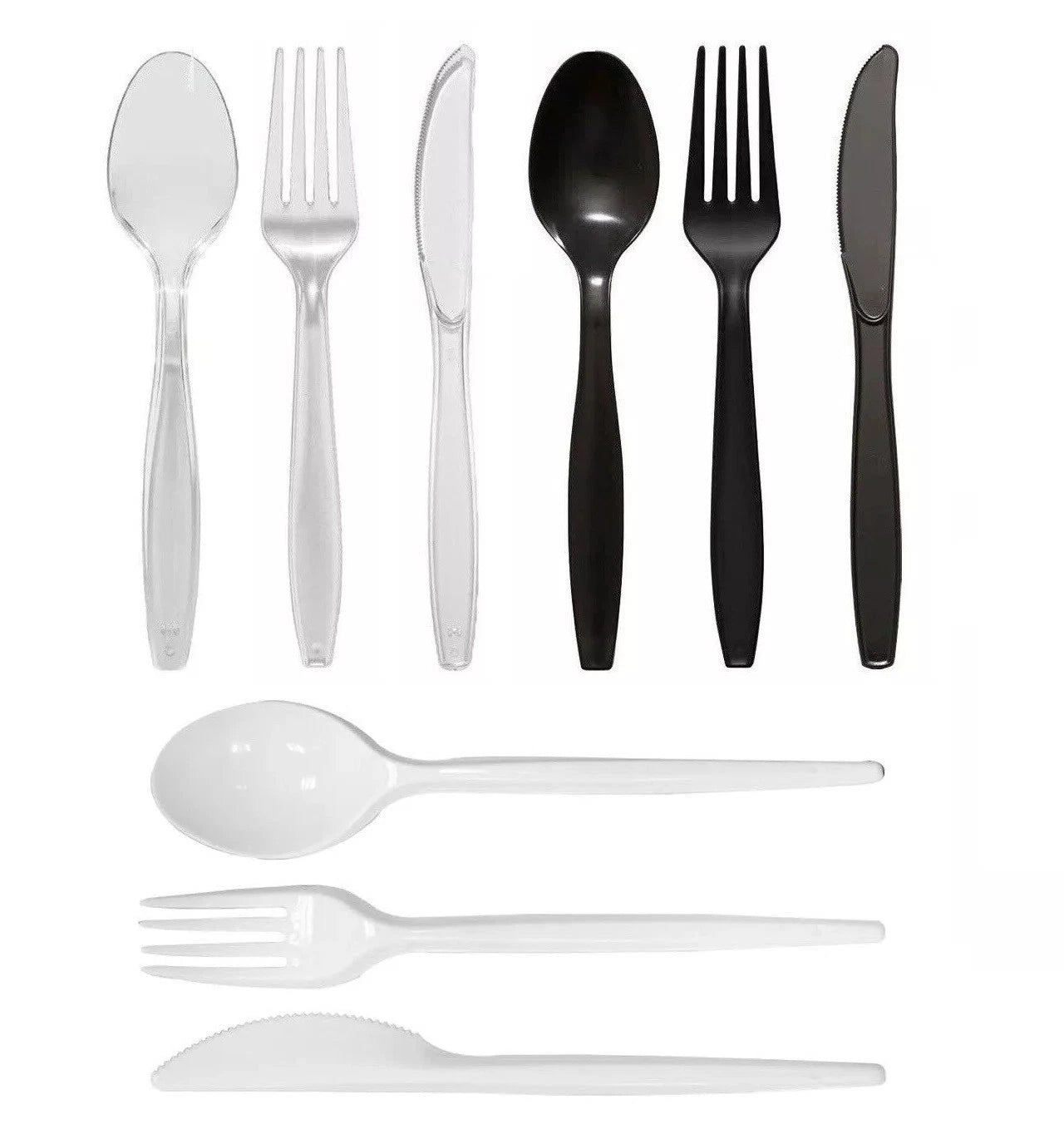 Heavy Duty Reusable Spoons Forks Knives Mix Plastic Cutlery Set Catering Supply