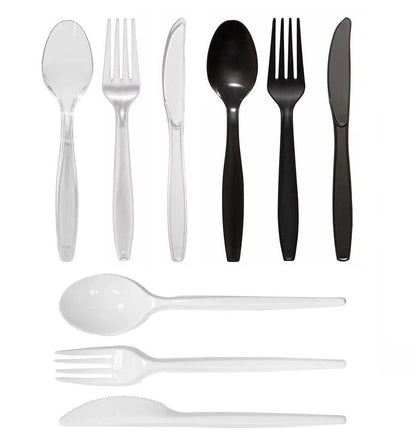 Heavy Duty Reusable Spoons Forks Knives Mix Plastic Cutlery Set Catering Supply