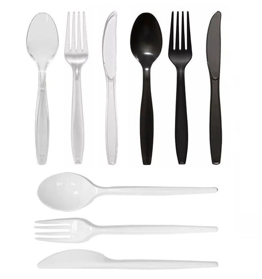 Heavy Duty Reusable Spoons Forks Knives Mix Plastic Cutlery Set Catering Supply