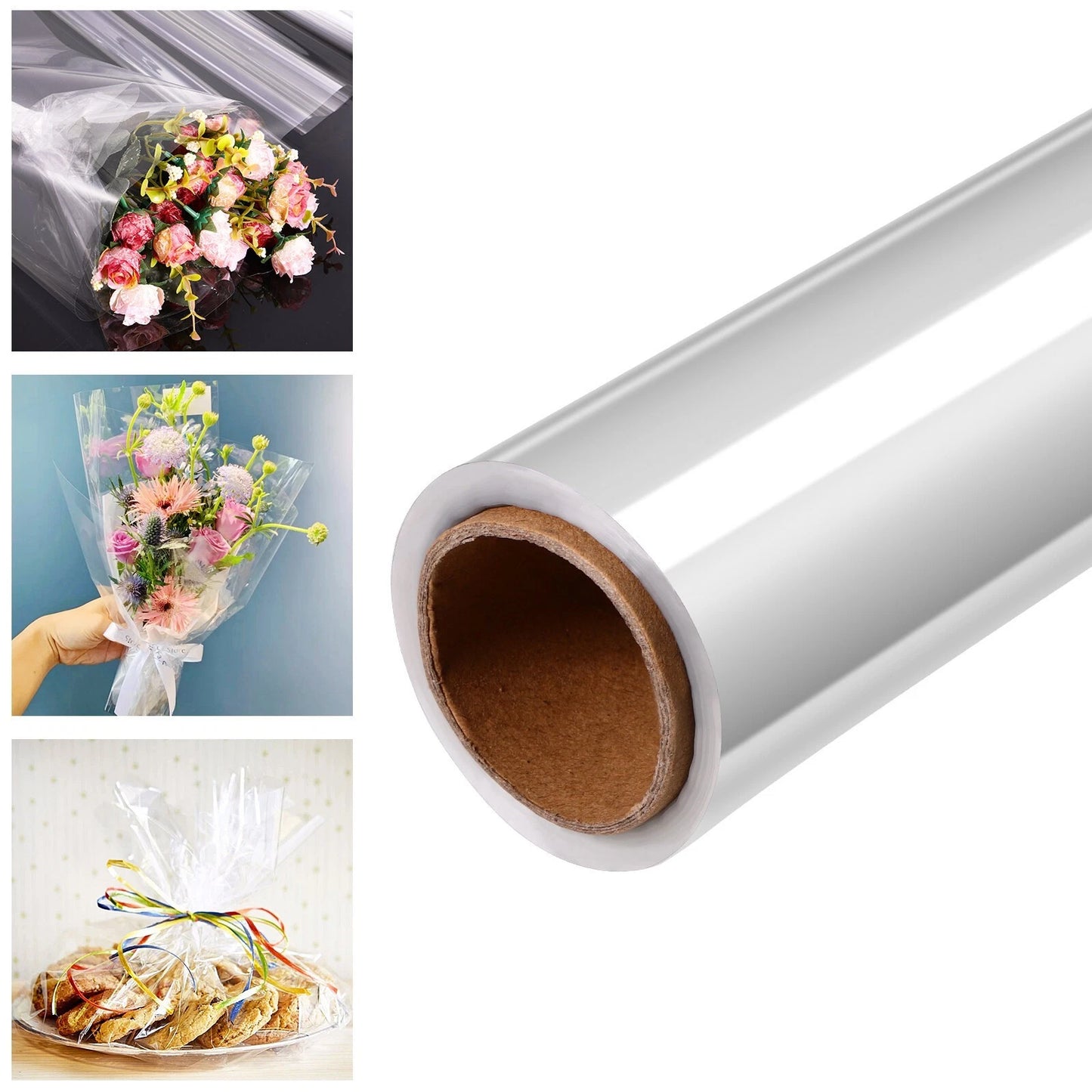 Clear Cellophane Wrap Roll Hamper Flower Decorating Wrapping Paper 80cm x 100m