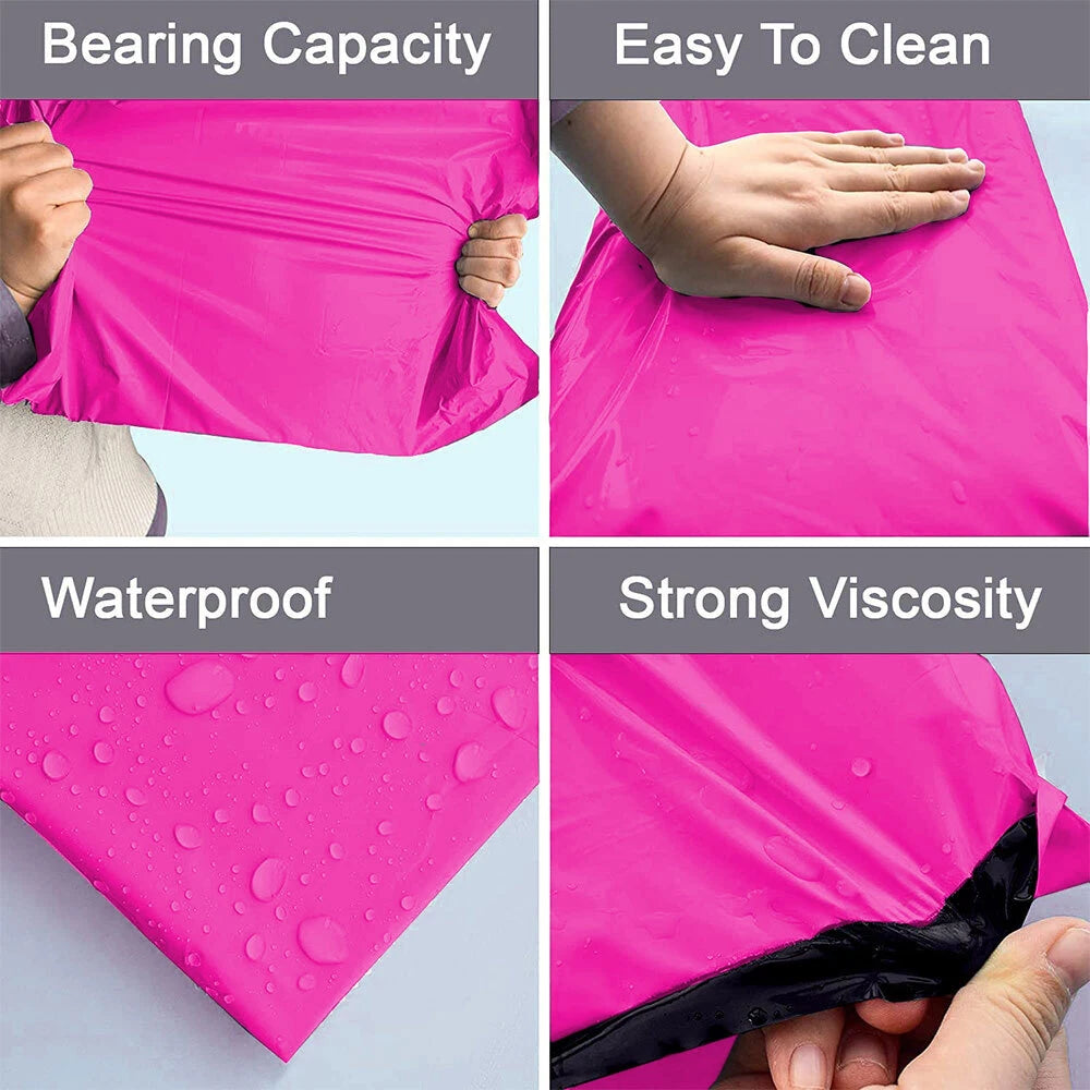 100 x Polythene Mailing Bags Self Seal Pink Postage Bag 10" x 14" / 12" x 16"