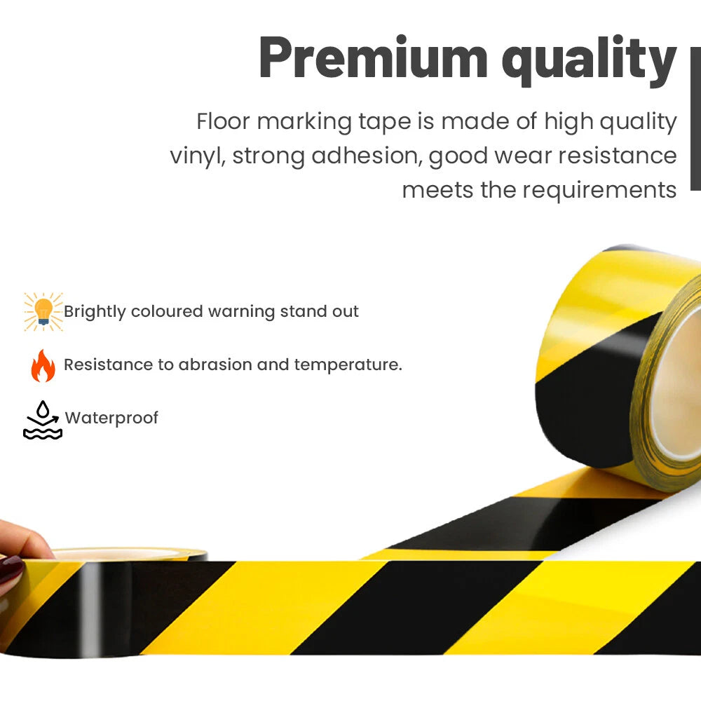 Floor Marking Tape Hazard Warning Black & Yellow Caution Barrier Tape 50mm x 33m