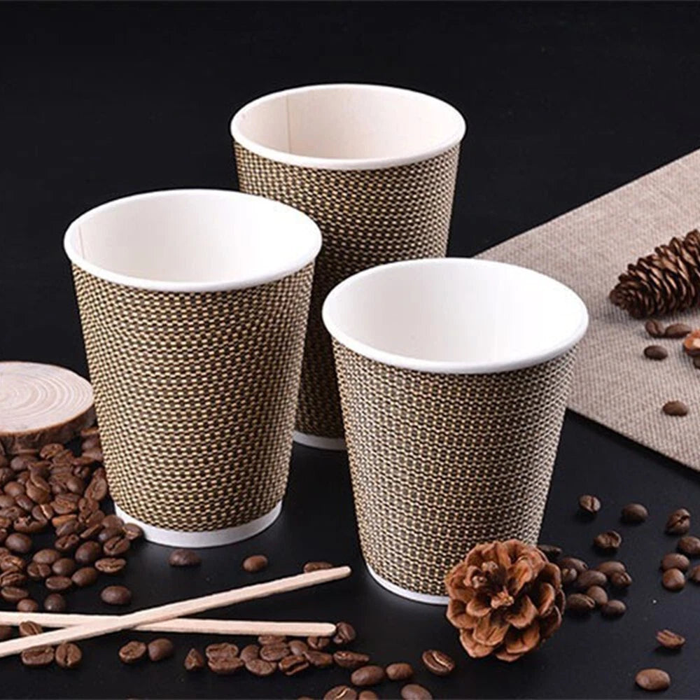 Gold Ripple Wall Disposable Brown Coffee Paper Cups 4oz & 8oz